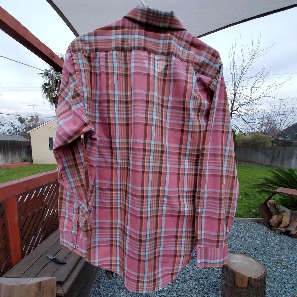 Vintage Centura Men's Long Sleeve Button Up Shirt. Large. Plaid pink, yellow, gr - Picture 2 of 7